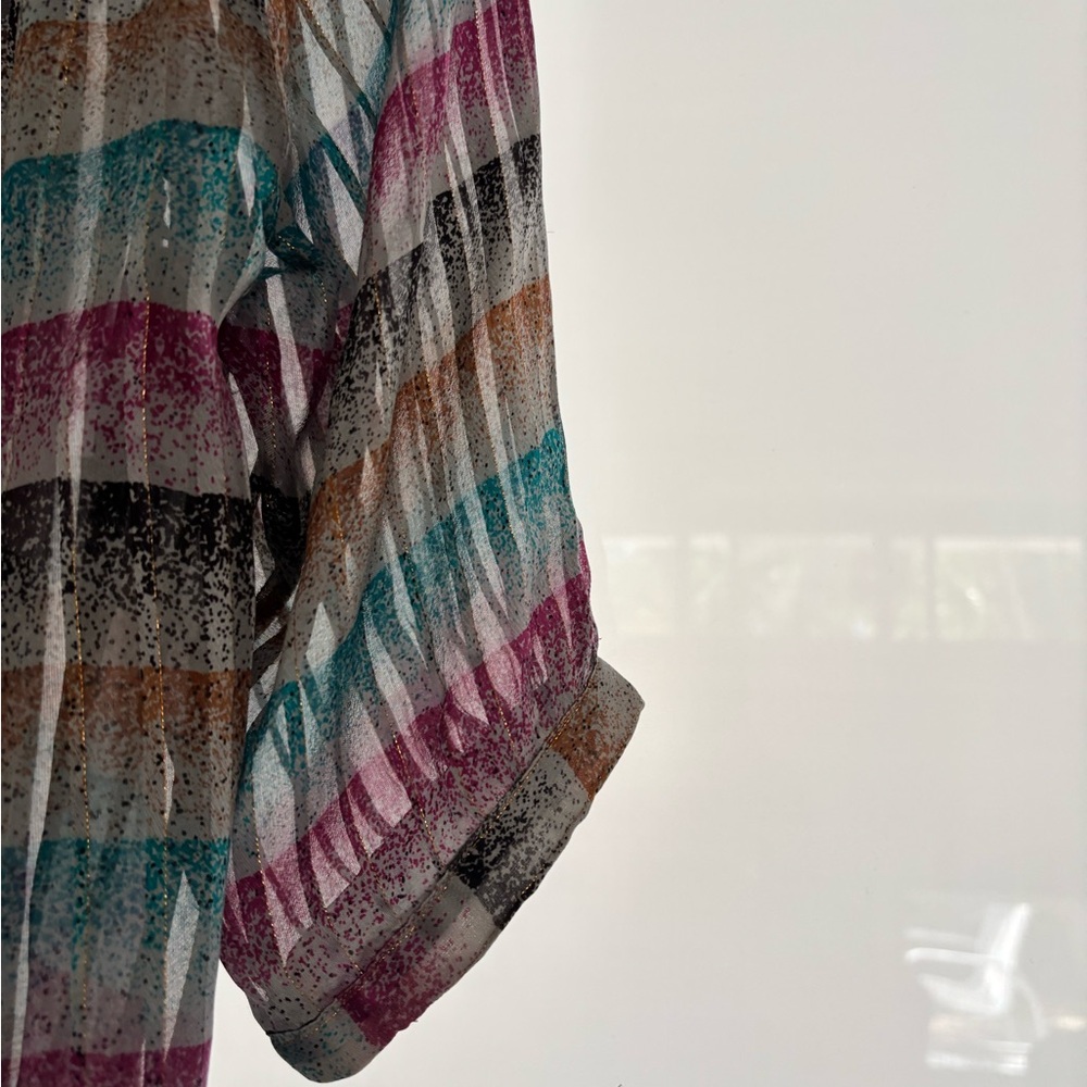 Striped Sheer Button-Up Blouse - Picture 2 of 4